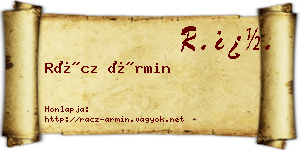Rácz Ármin névjegykártya